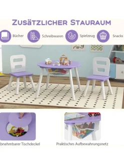 COSTWAY Möbel-Sets<Sitzgruppe 3 tlg. Set ab 3 Jahren mit Kiefernholzbeinen in Lila