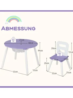 COSTWAY Möbel-Sets<Sitzgruppe 3 tlg. Set ab 3 Jahren mit Kiefernholzbeinen in Lila