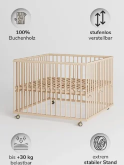Sämann Babymöbel<Laufgitter mit Lattenrost & Schlupfsprossen - natur - Premium Kollektion