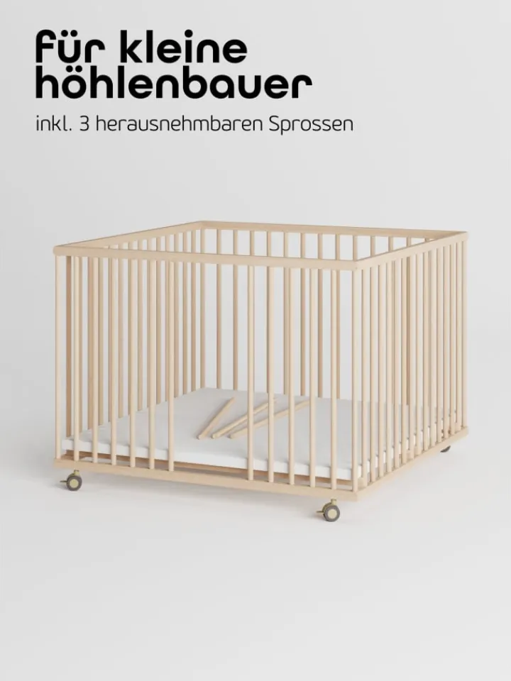 Sämann Babymöbel<Laufgitter mit Lattenrost & Schlupfsprossen - natur - Premium Kollektion
