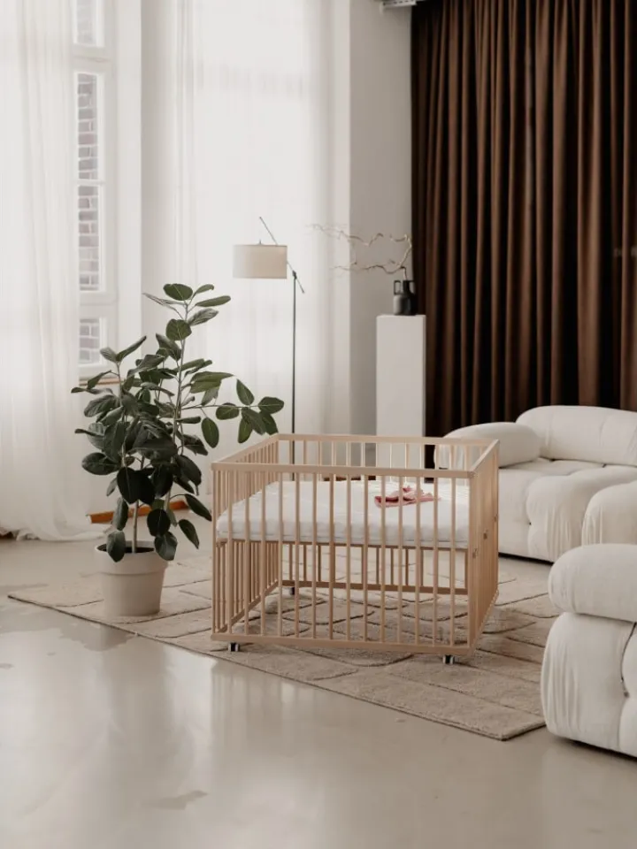 Sämann Babymöbel<Laufgitter mit Lattenrost & Schlupfsprossen - natur - Premium Kollektion