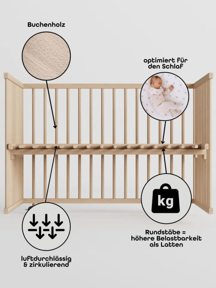 Sämann Babymöbel<Laufgitter mit Lattenrost & Schlupfsprossen - natur - Premium Kollektion