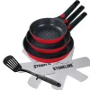 Stoneline Kochgeschirr<SMART Pfannen-Set 3-teilig, abnehmbarer Griff in Rubin rot