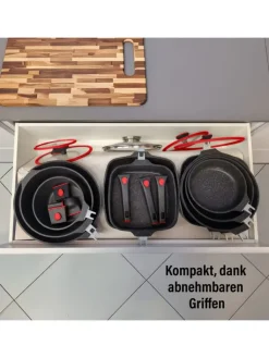 Stoneline Kochgeschirr<SMART Pfannen-Set 3-teilig, abnehmbarer Griff in Rubin rot