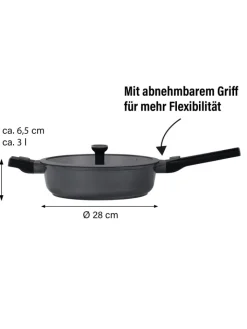 Stoneline Kochgeschirr<SMART Schmorpfanne 28 cm, abnehmbarer Griff | mit Deckel in Anthrazit