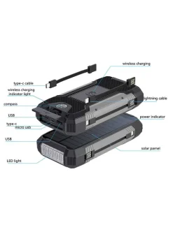 SWEET ACCESS Technikzubehör<Solar-Powerbank 30.000 mAh in Grau