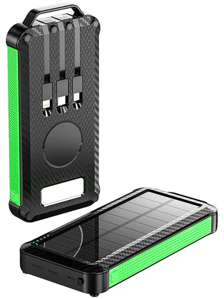 SmartCase Technikzubehör<Solar-Powerbank in Schwarz/ Grün - 20.000 mAh