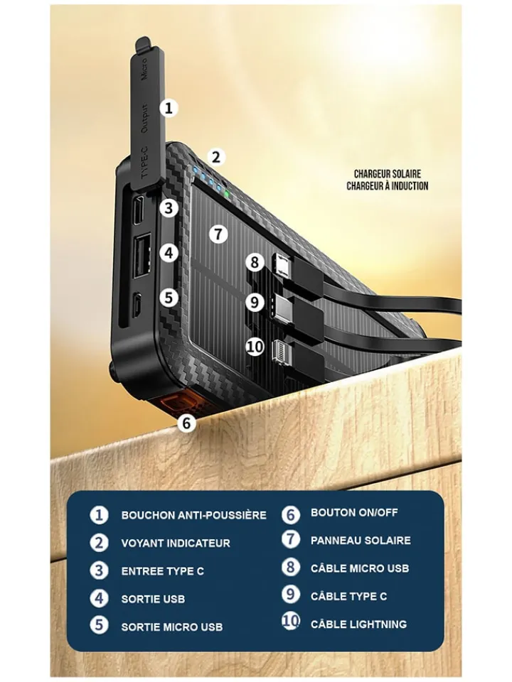 SmartCase Technikzubehör<Solar-Powerbank in Schwarz/ Grün - 20.000 mAh