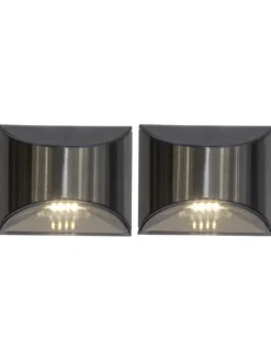 STAR Trading Außenbeleuchtung<Solar-Wandleuchten ,Wally', 2er-Set, LED, Metall, silber, H 8cm, B 10c