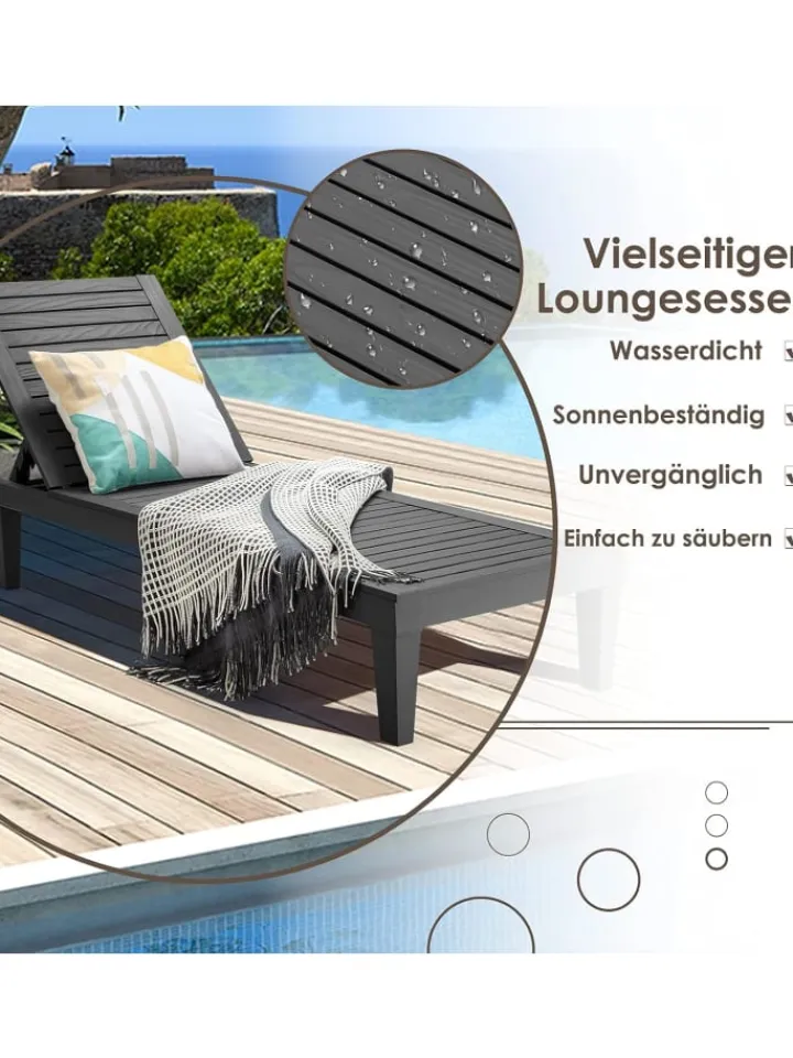 COSTWAY Gartenmöbel<Sonnenliege 190 cm verstellbar in Schwarz
