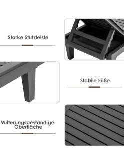 COSTWAY Gartenmöbel<Sonnenliege 190 cm verstellbar in Schwarz