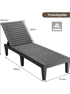 COSTWAY Gartenmöbel<Sonnenliege 190 cm verstellbar in Schwarz