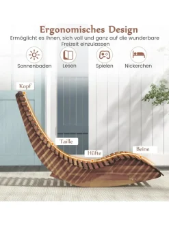 COSTWAY Gartenmöbel<Sonnenliege ergonomisch in Hellbraun