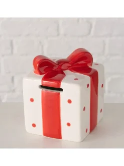 Boltze Aufbewahren & Servieren<Spardose "Gift" in Weiß/ Rot - (H)10,5 cm