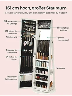SONGMICS Spiegel<Spiegel in Weiß - (B)55 x (H)161 cm