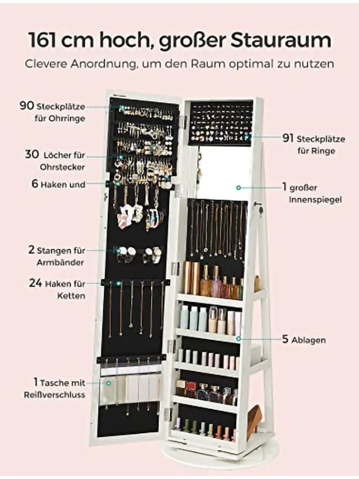 SONGMICS Spiegel<Spiegel in Weiß - (B)55 x (H)161 cm