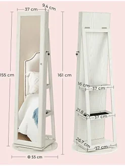 SONGMICS Spiegel<Spiegel in Weiß - (B)55 x (H)161 cm