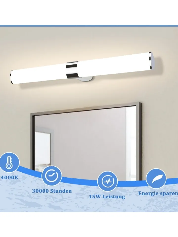 ZMH Wandleuchten<Spiegelleuchte LED in Chrom 15W 4000K Neutralweiß IP44 L 60CM