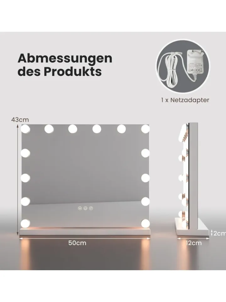 COSTWAY Spiegel<Spiegel mit Beleuchtung 50x12x43cm in Weiß