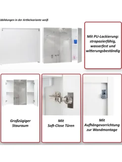 MCW Badezimmermöbel<Spiegelschrank B19b mit 6 Regalböden, Weiß
