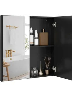 COSTWAY Badmöbel|Badezimmermöbel<Spiegelschrank Bad 62 x 11,5 x 65cm in Schwarz