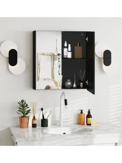 COSTWAY Badmöbel|Badezimmermöbel<Spiegelschrank Bad 62 x 11,5 x 65cm in Schwarz