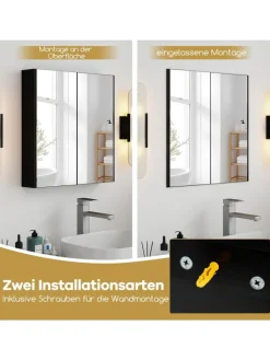 COSTWAY Badmöbel|Badezimmermöbel<Spiegelschrank Bad 62 x 11,5 x 65cm in Schwarz