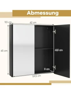 COSTWAY Badmöbel|Badezimmermöbel<Spiegelschrank Bad 62 x 11,5 x 65cm in Schwarz