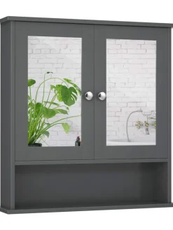 COSTWAY Badmöbel|Badezimmermöbel<Spiegelschrank Badezimmer in Grau