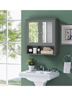 COSTWAY Badmöbel|Badezimmermöbel<Spiegelschrank Badezimmer in Grau