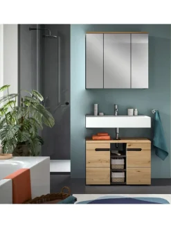 xonox.home Badmöbel<Spiegelschrank in Basalt grau/Artisan Eiche - (B) 80 x (H) 73 x (T) 21