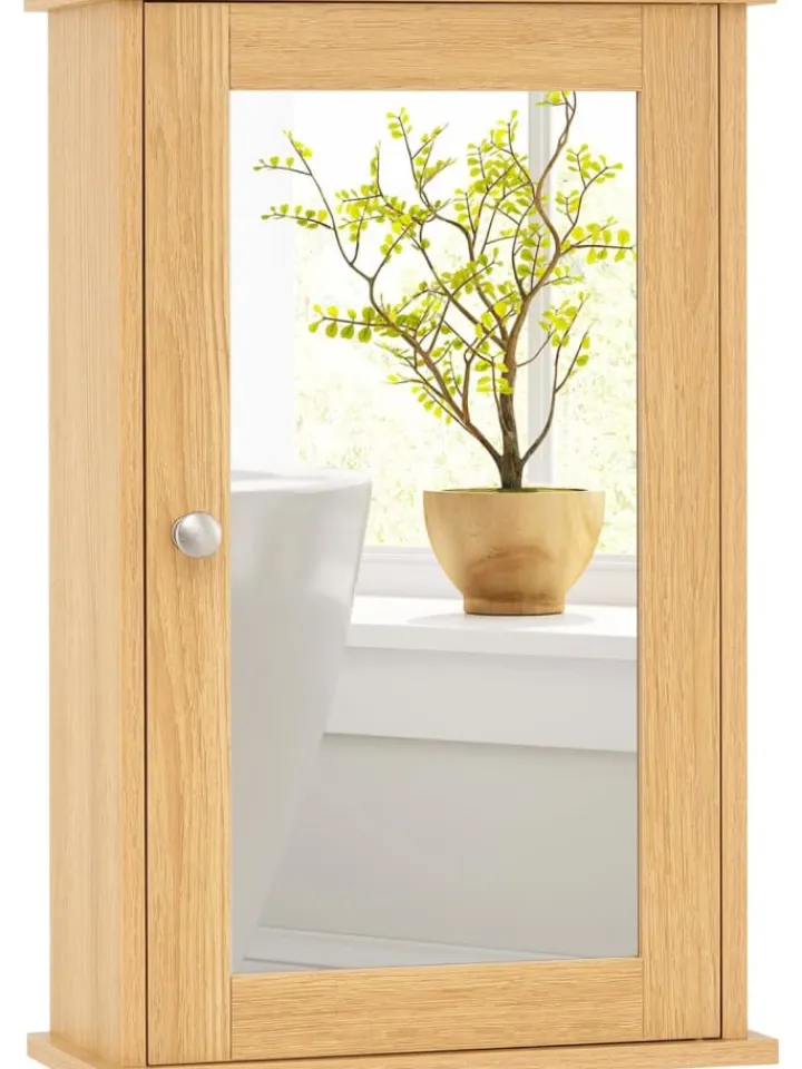 COSTWAY Badmöbel|Badezimmermöbel<Spiegelschrank in Hellbraun