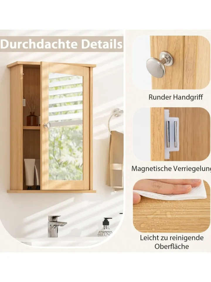 COSTWAY Badmöbel|Badezimmermöbel<Spiegelschrank in Hellbraun
