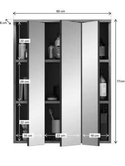 xonox.home Badezimmermöbel<Spiegelschrank in Nox Oak Nachbildung/Spiegelglas - (B) 60 x (H) 77 x (T) 18