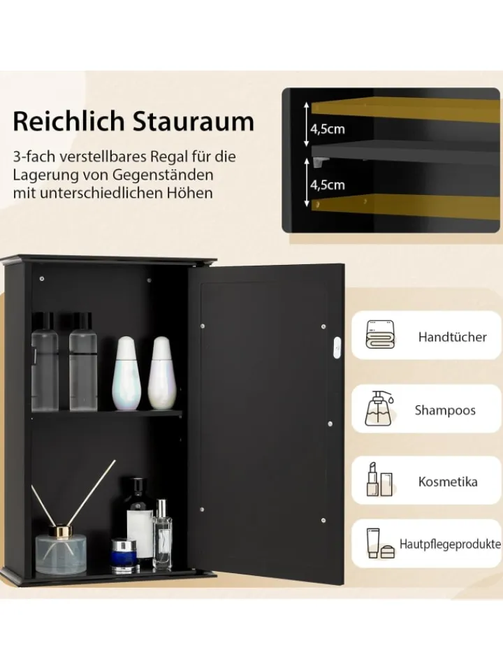 COSTWAY Badmöbel|Badezimmermöbel<Spiegelschrank in Schwarz