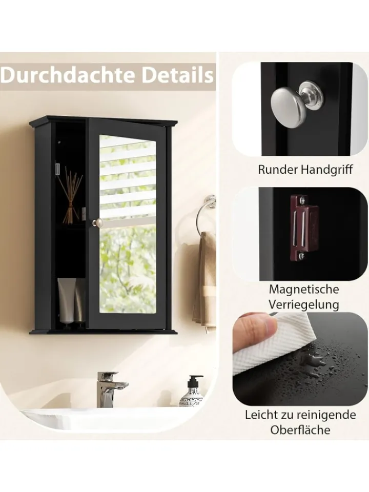 COSTWAY Badmöbel|Badezimmermöbel<Spiegelschrank in Schwarz
