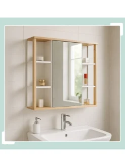 relaxdays Badmöbel<Spiegelschrank in Weiß - (B)62 x (H)64 x (T)21 cm