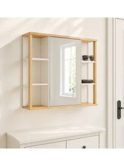 relaxdays Badmöbel<Spiegelschrank in Weiß - (B)62 x (H)64 x (T)21 cm