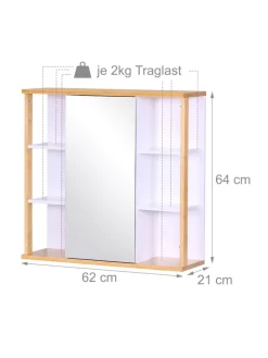 relaxdays Badmöbel<Spiegelschrank in Weiß - (B)62 x (H)64 x (T)21 cm
