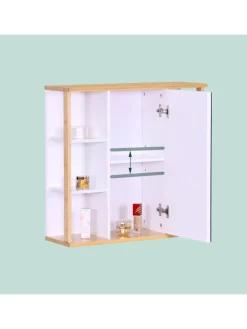 relaxdays Badmöbel<Spiegelschrank in Weiß - (B)62 x (H)64 x (T)21 cm
