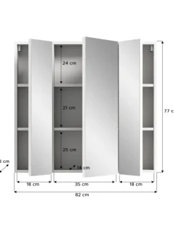 xonox.home Badmöbel<Spiegelschrank in weiß Melamin/weiß hochglanz - (B) 82 x (H) 77 x (T) 18