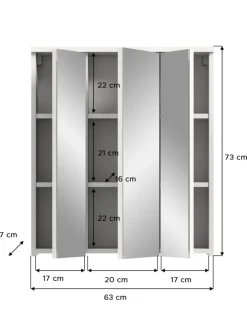 xonox.home Badmöbel|Badezimmermöbel<Spiegelschrank in weiß/weiß hochglanz - (B) 63 x (H) 73 x (T) 21