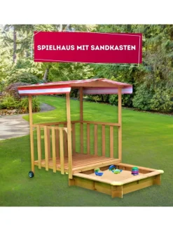 Coemo Gartenspielzeug<Spielhaus mit Sandkasten und Spielveranda in Natur