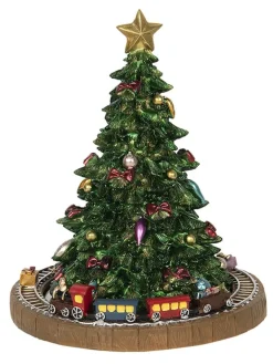 Clayre & Eef Dekofiguren & -Objekte<Spieluhr "Weihnachtsbaum" in Grün/ Hellbraun - (H)18 x Ø 15 cm