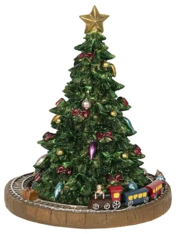 Clayre & Eef Dekofiguren & -Objekte<Spieluhr "Weihnachtsbaum" in Grün/ Hellbraun - (H)18 x Ø 15 cm
