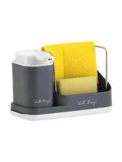 Vialli Design Koch- & Backutensilien<Spülorganizer in Grau mit Flüssigkeitsspender - (B)21,5 x (H)16 x (T)9 cm