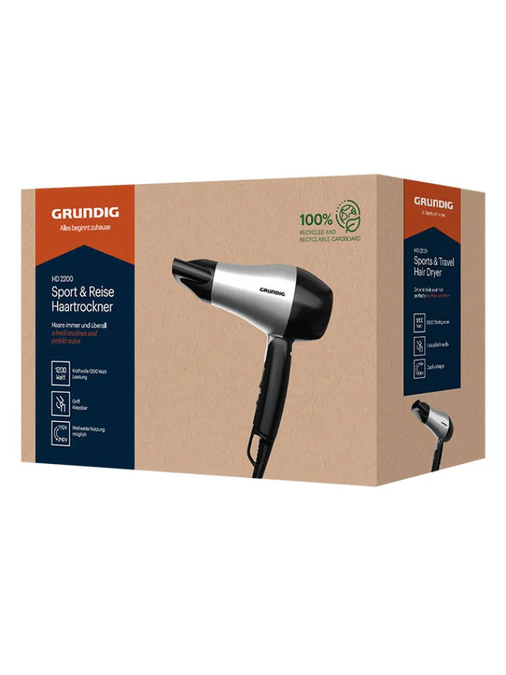 GRUNDIG Technik|Pflege & Gesundheit<Sport- & Reisehaartrockner "HD 2200" in Silber/ Schwarz
