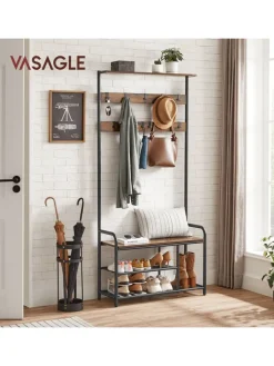 Songmics Regale & Schränke|Garderoben<Standgarderobe in Braun/ Schwarz - (B)85 x (H)180 x (T)30 cm