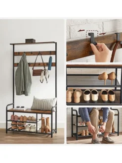 Songmics Regale & Schränke|Garderoben<Standgarderobe in Braun/ Schwarz - (B)85 x (H)180 x (T)30 cm