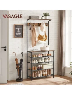 Songmics Regale & Schränke|Garderoben<Standgarderobe in Braun/ Schwarz - (B)80 x (H)183,5 x (T)31,5 cm